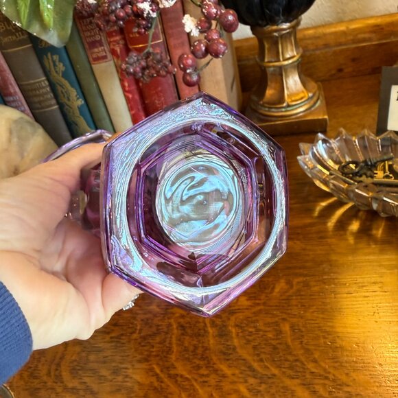 1930's Moser Glass Neodymium Alexandrite Crystal Art Deco Trumpet Vase - Picture 8 of 17